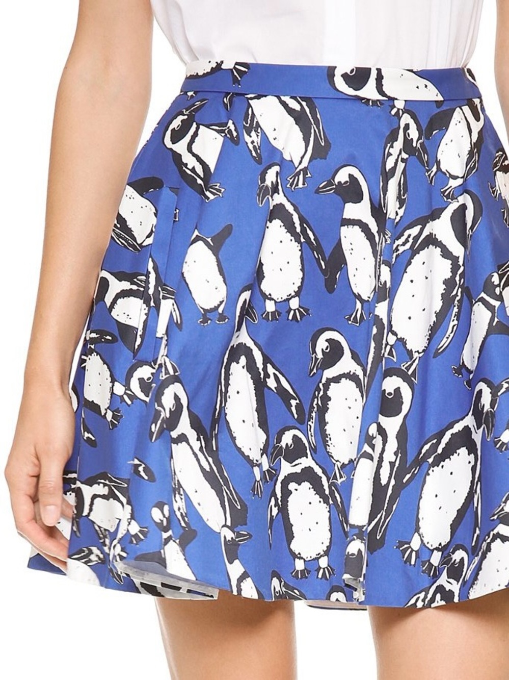Elle Sasson A-Line Skirt Penguins Print Blue Size 4 Hannah Bronfman Street Style